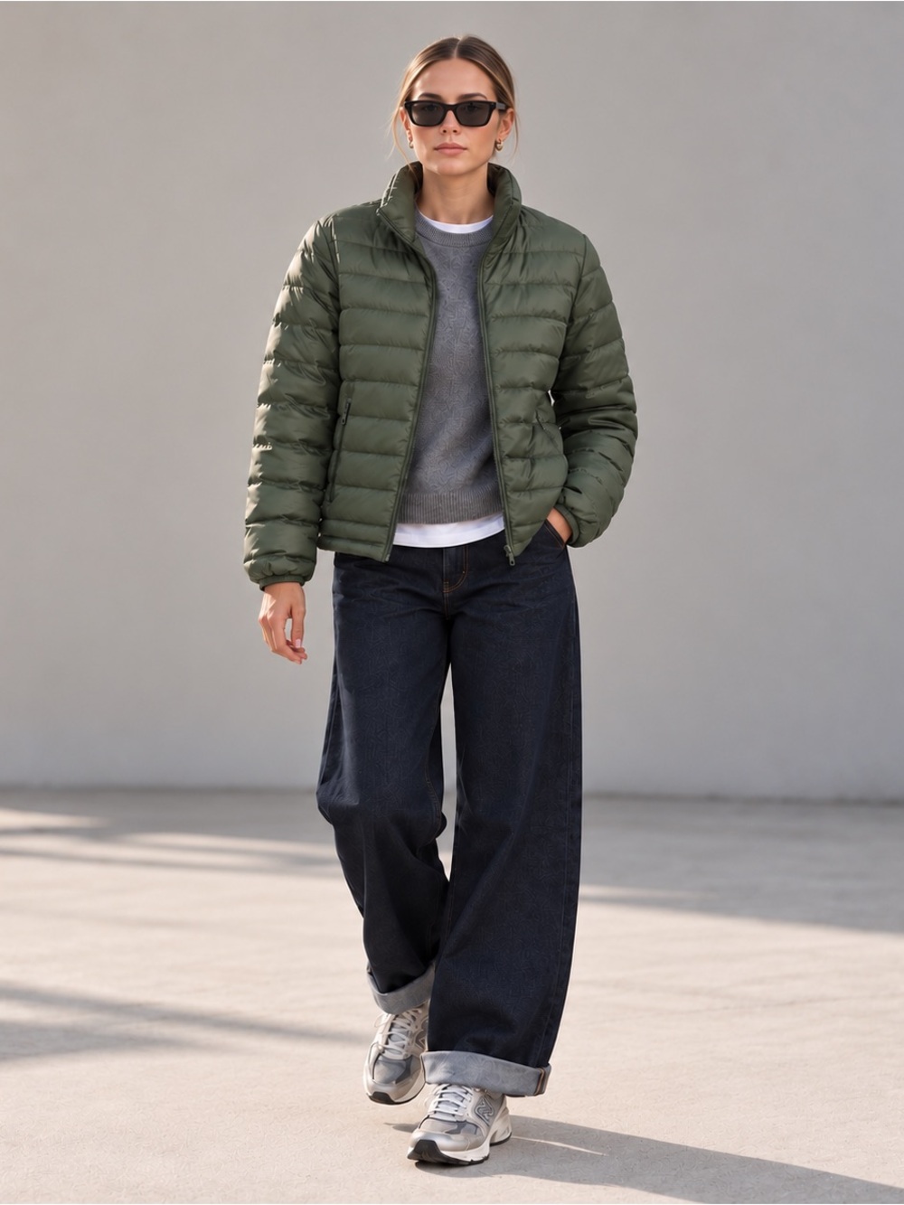 Quince Womens Lightweight Goose Down Packable Puffer Jacket Olive Green Loden XL